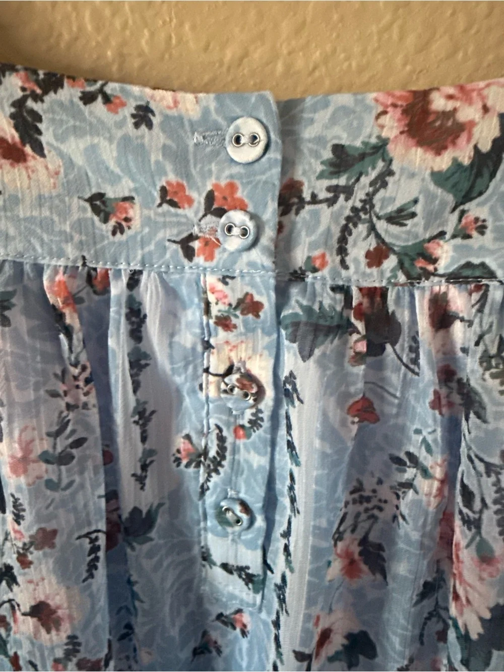 LC Lauren Conrad Blue Floral Square-Neck Peasant Blouse